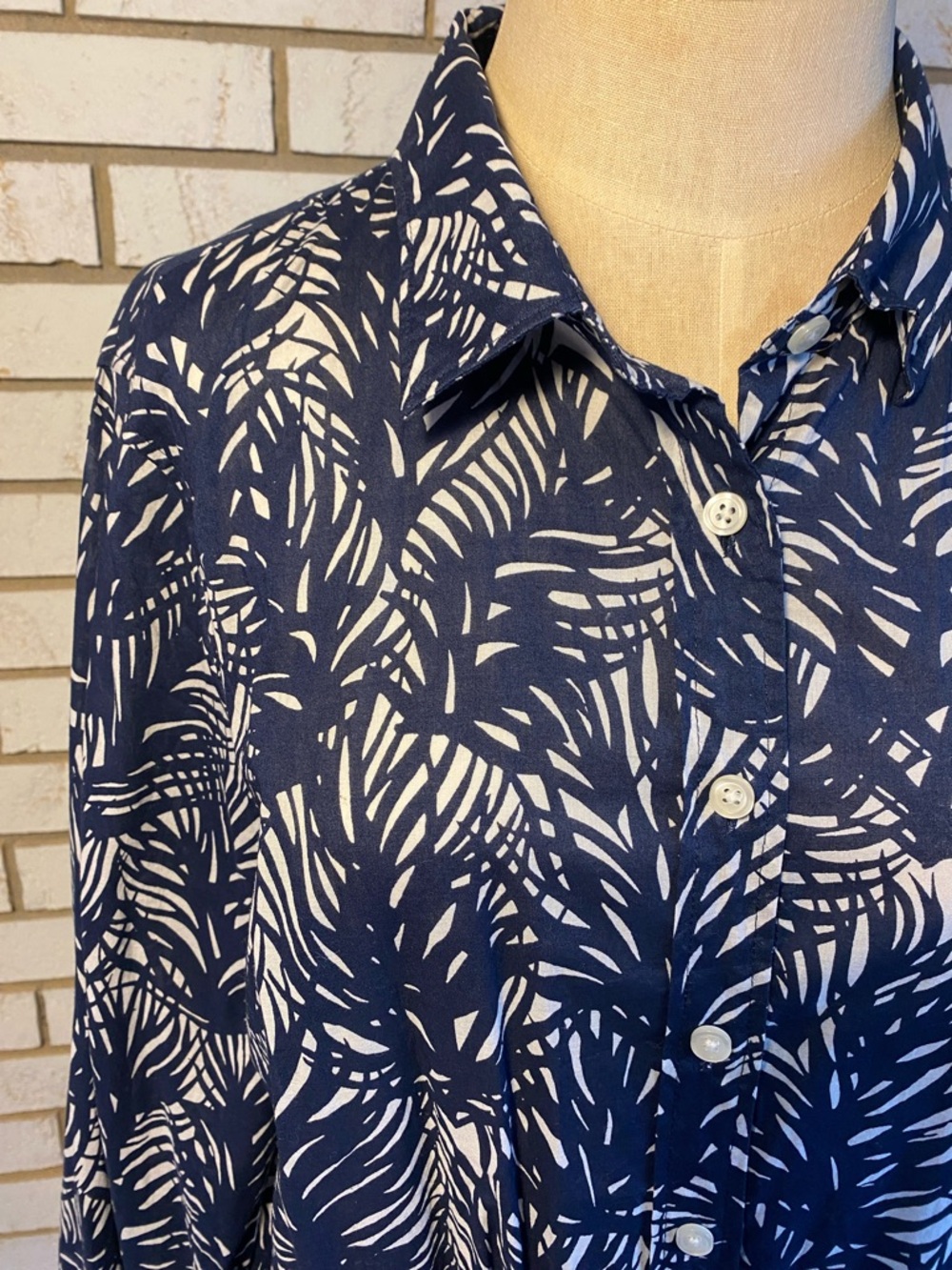 J. Crew Navy and White Palm Print Button-Up Blouse - Picture 2 of 5